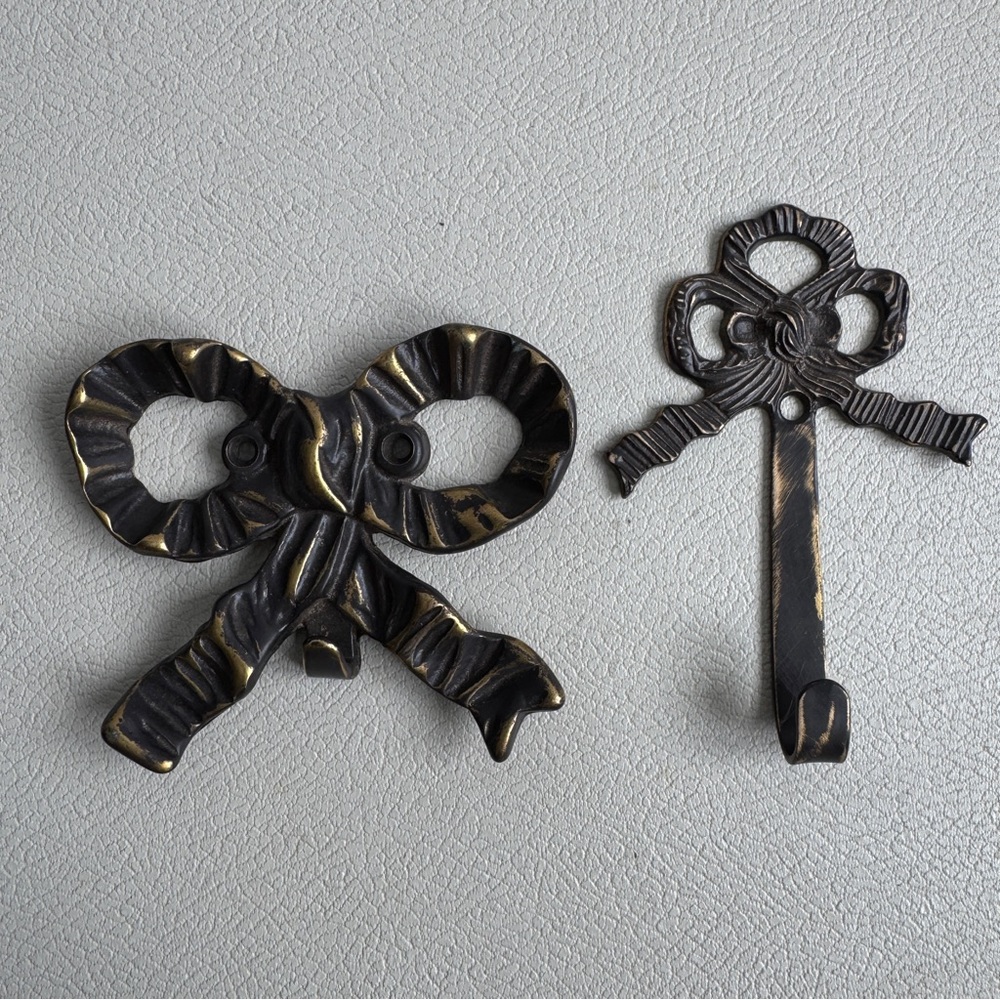 Vintage Antique Brass Bow Tie Hooks Set of 2